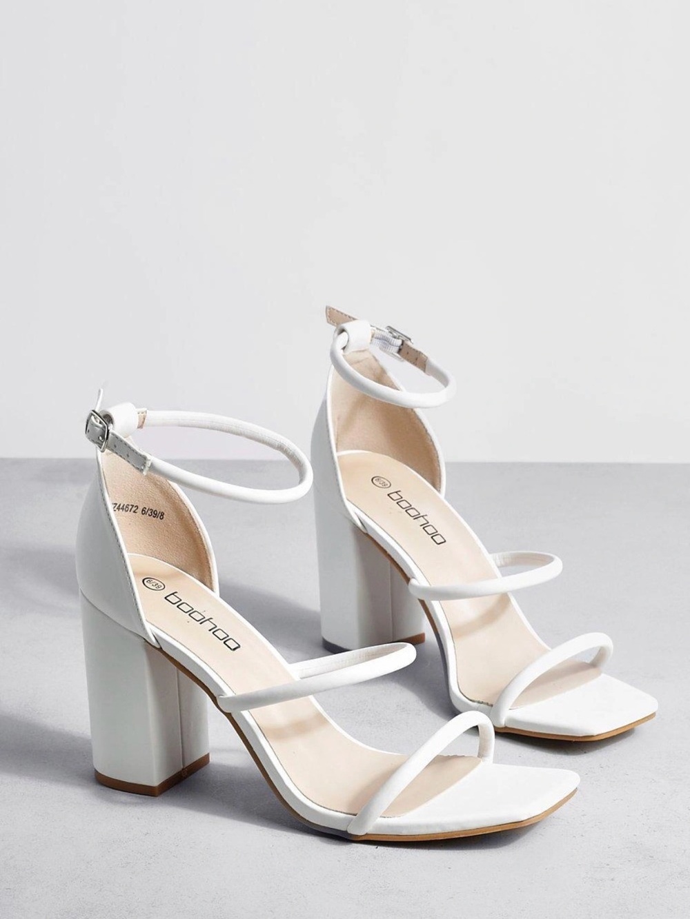 Boohoo White Triple-Strap Block Heel Sandals